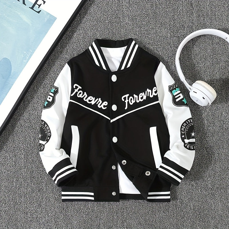 Veste de baseball garçons noir et blanc boutonnage devant du 4 au 13 ans