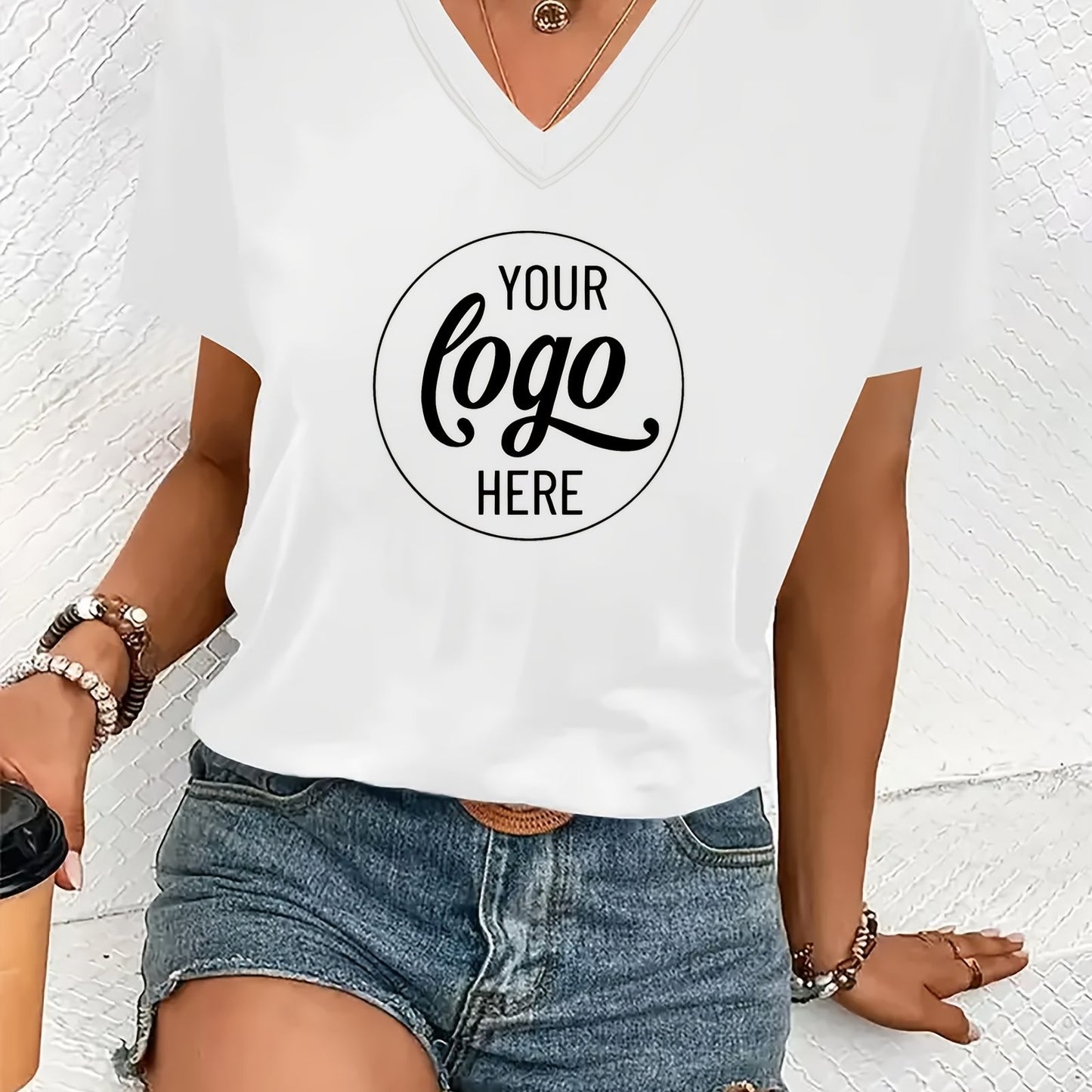 T-shirt décontracté personnalisable à col en V du S au 2XL