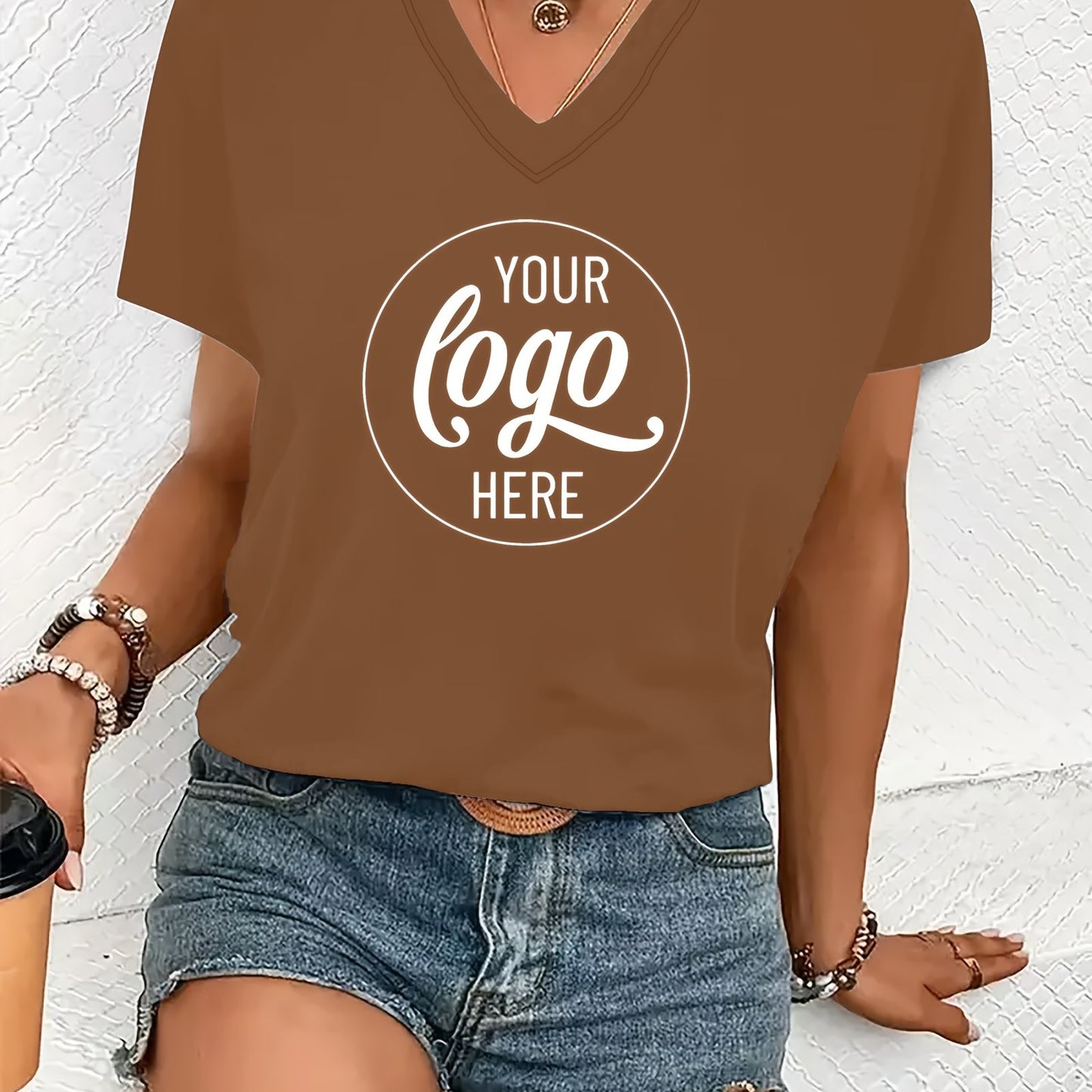 T-shirt décontracté personnalisable à col en V du S au 2XL