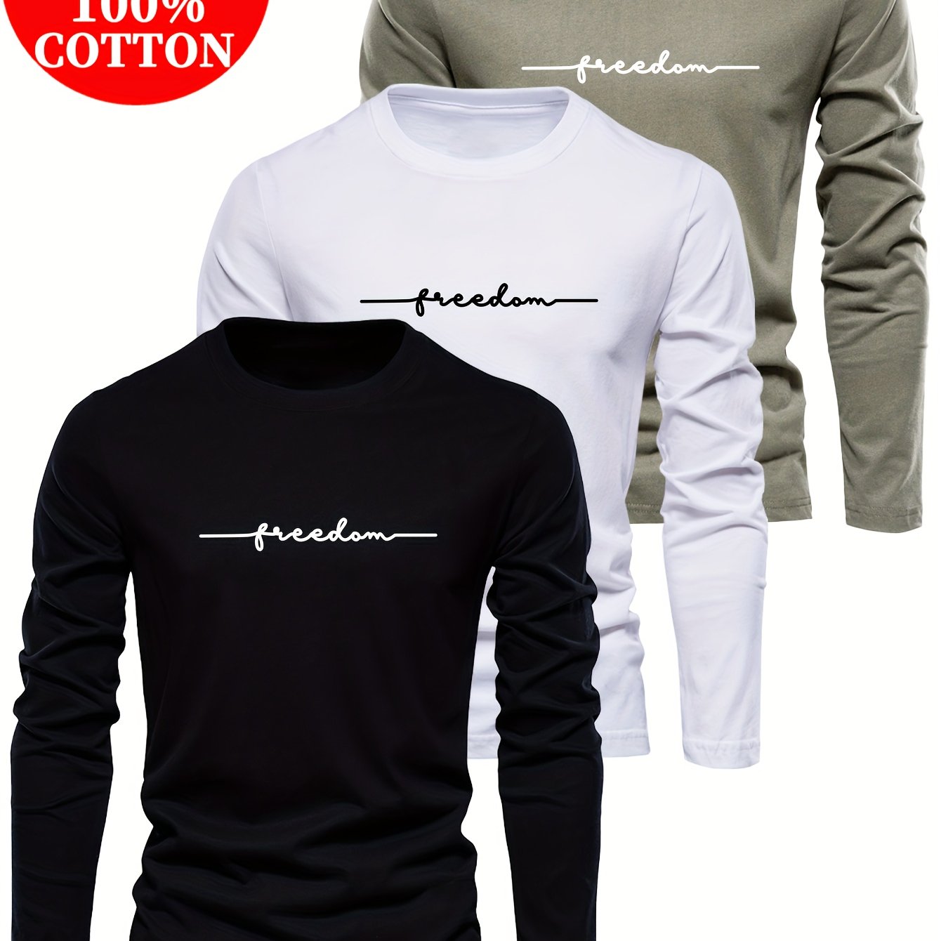 Lot de 3 t-shirts à manches longues 100% coton du XXS au 2XL MAEJORKEN