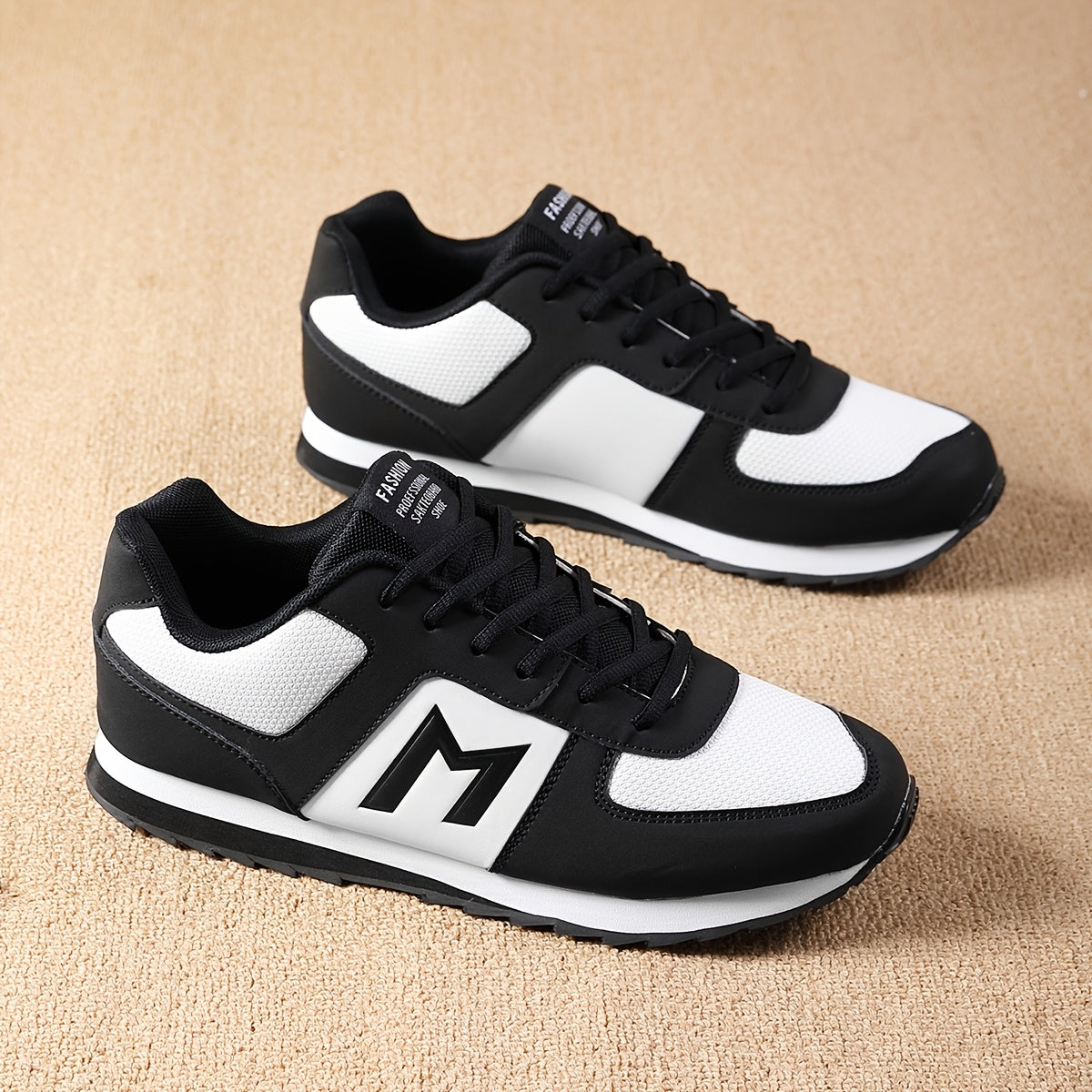 Men'S Breathable Durable All-Season Running Shoes - Comfortable Casual Sneakers with Geometric Pattern, Round Toe & Lace-Up Closure for Hiking, Outdoor, Daily Wear - Versatile Low-Top Design in Black, White, Gray, Hiking Shoe MAEJORKEN