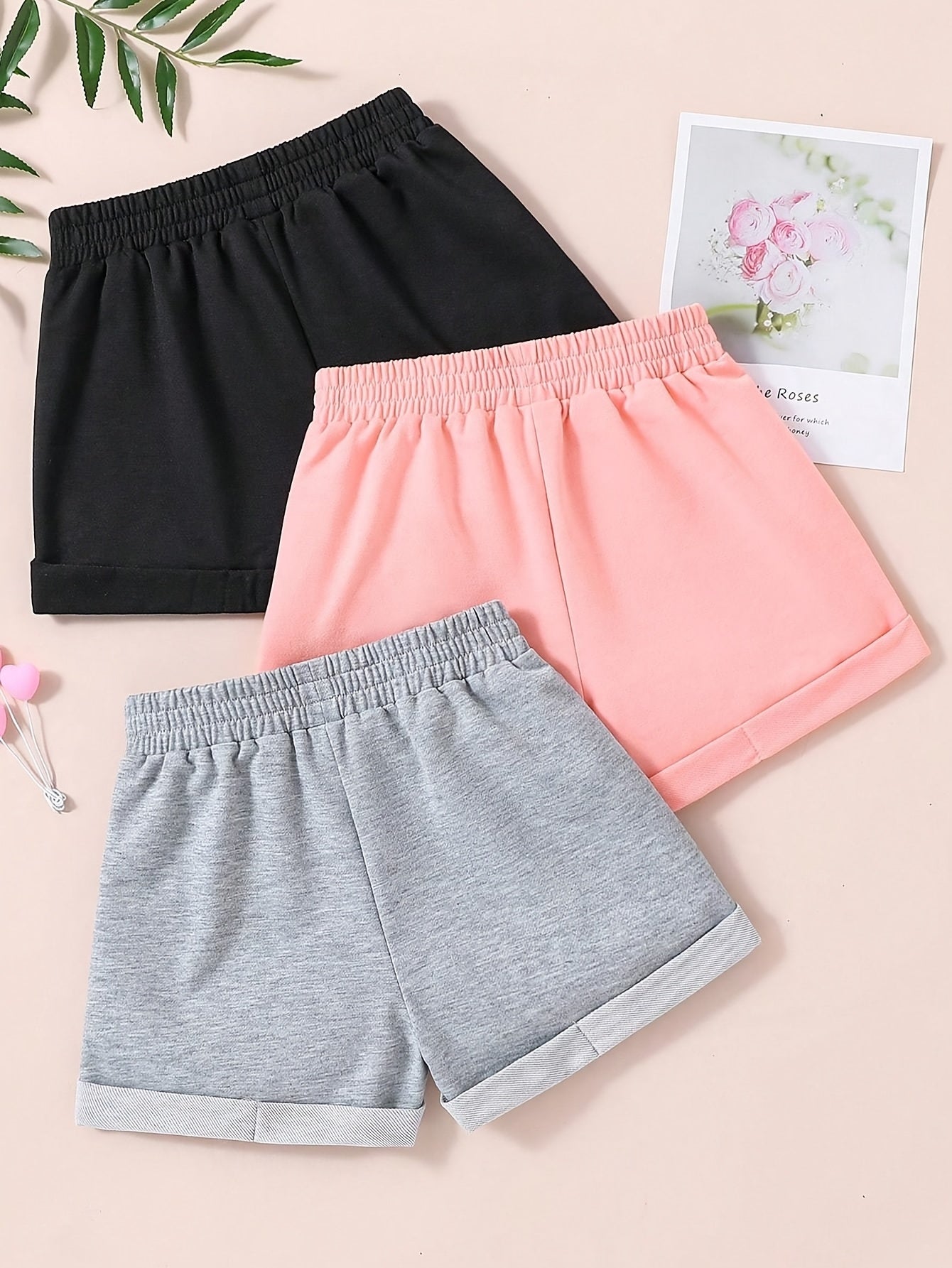 Lot de 3 shorts taille haute pour filles avec cordon de serrage réglable du 7 au 14 ans