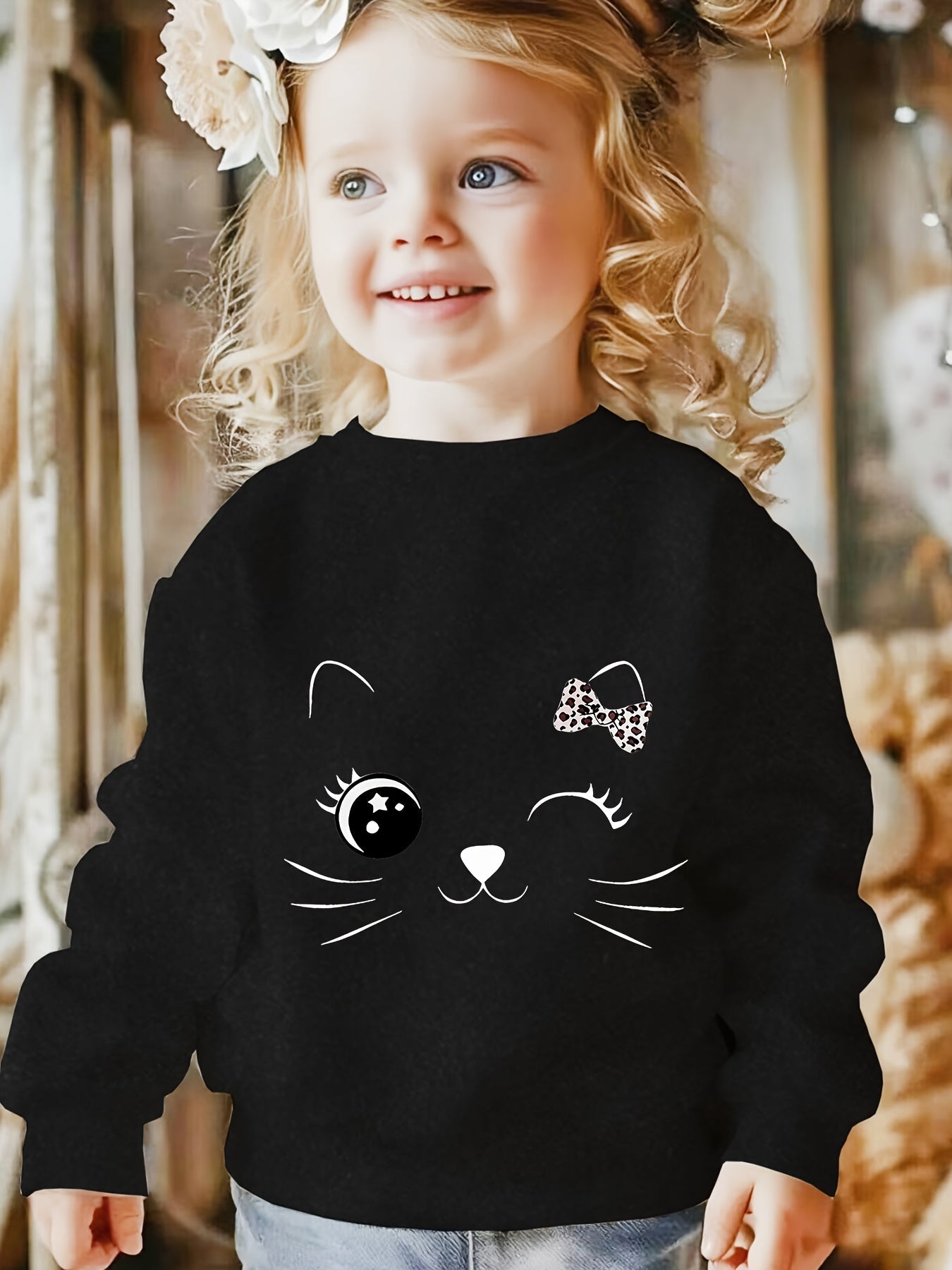 Sweat pour filles imprimé chat du 1 an au 8 ans MAEJORKEN