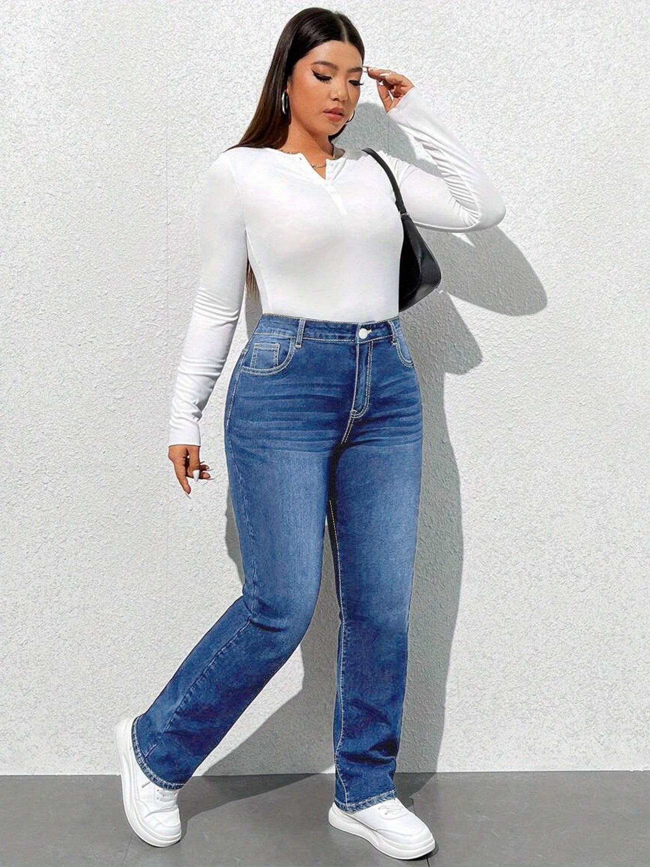 Jeans droit taille haute coupe confortable pour femmes grande taille du XL au 6XL MAEJORKEN