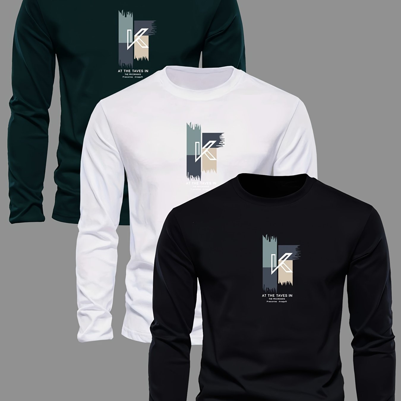 Lot de 3 t-shirts à manches longues 100% coton col rond du XS au 2XL