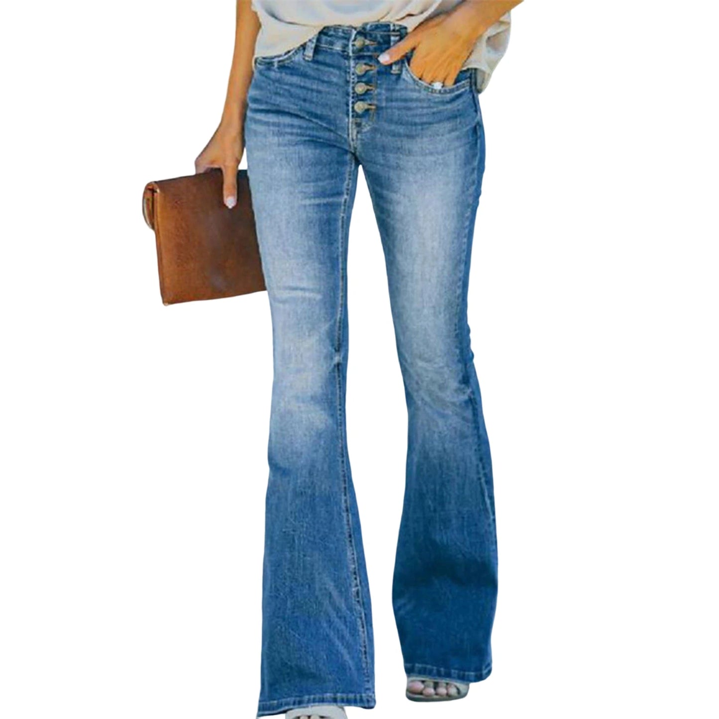 Jean en Denim taille haute, ourlet évasé, coupe cintrée