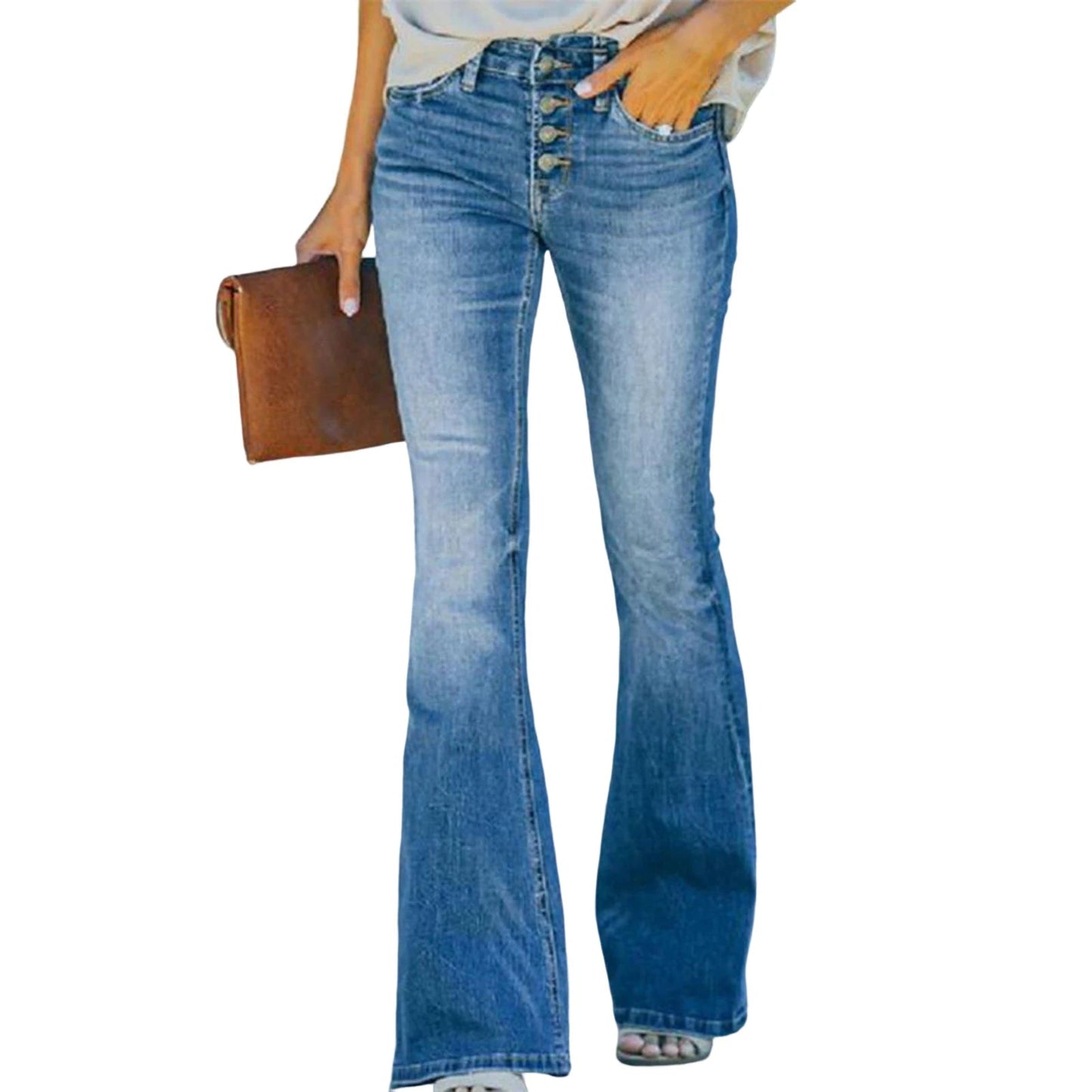 Jean en Denim taille haute, ourlet évasé, coupe cintrée MAEJORKEN