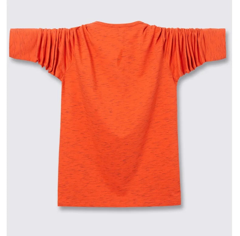 T-shirt à manches longues en coton à col en V grande taille M-6XL