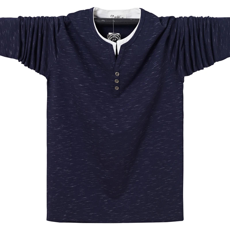 T-shirt à manches longues en coton à col en V grande taille M-6XL