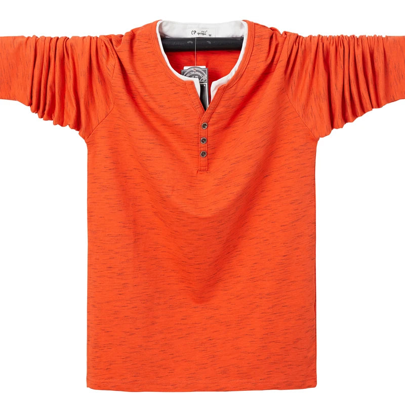 T-shirt à manches longues en coton à col en V grande taille M-6XL