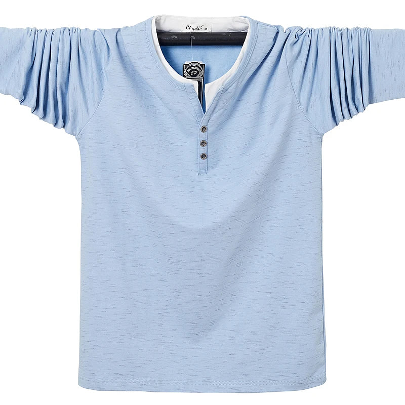 T-shirt à manches longues en coton à col en V grande taille M-6XL