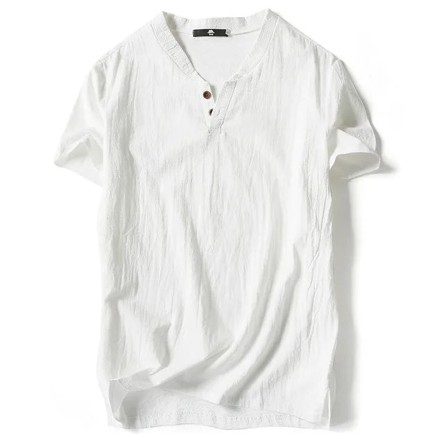 T-Shirt à manches courtes respirant coton lin couleur unie col en V du M-9XL