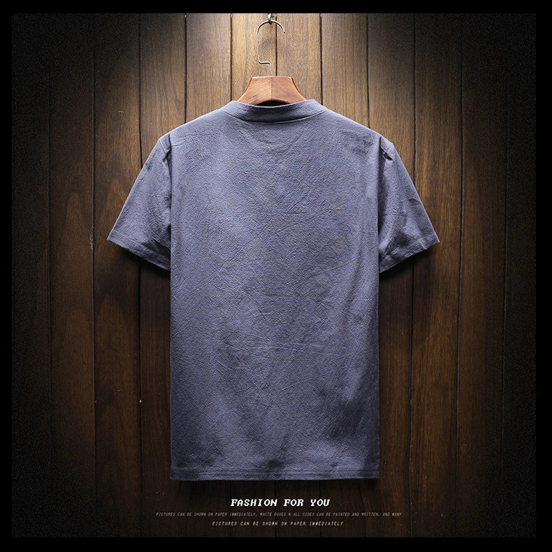 T-Shirt à manches courtes respirant coton lin couleur unie col en V du M-9XL