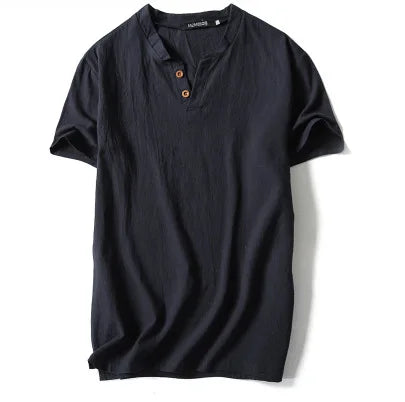 T-Shirt à manches courtes respirant coton lin couleur unie col en V du M-9XL