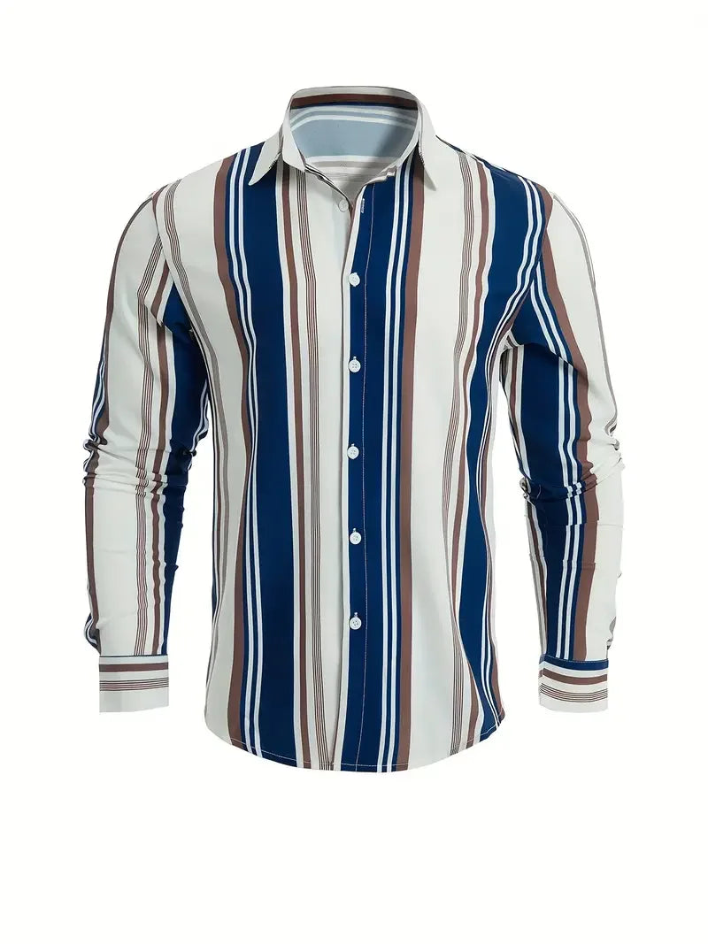 Chemise rayée boutonnée à manches longues du XS au 6XL