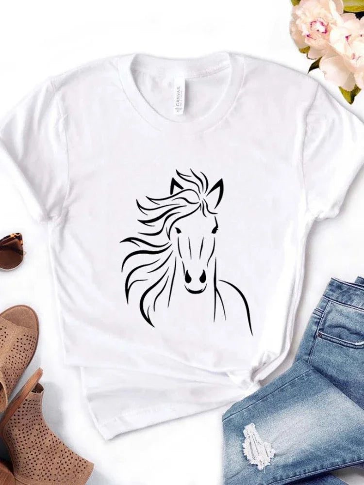 T-shirt à manches courtes col rond amoureux des chevaux MAEJORKEN