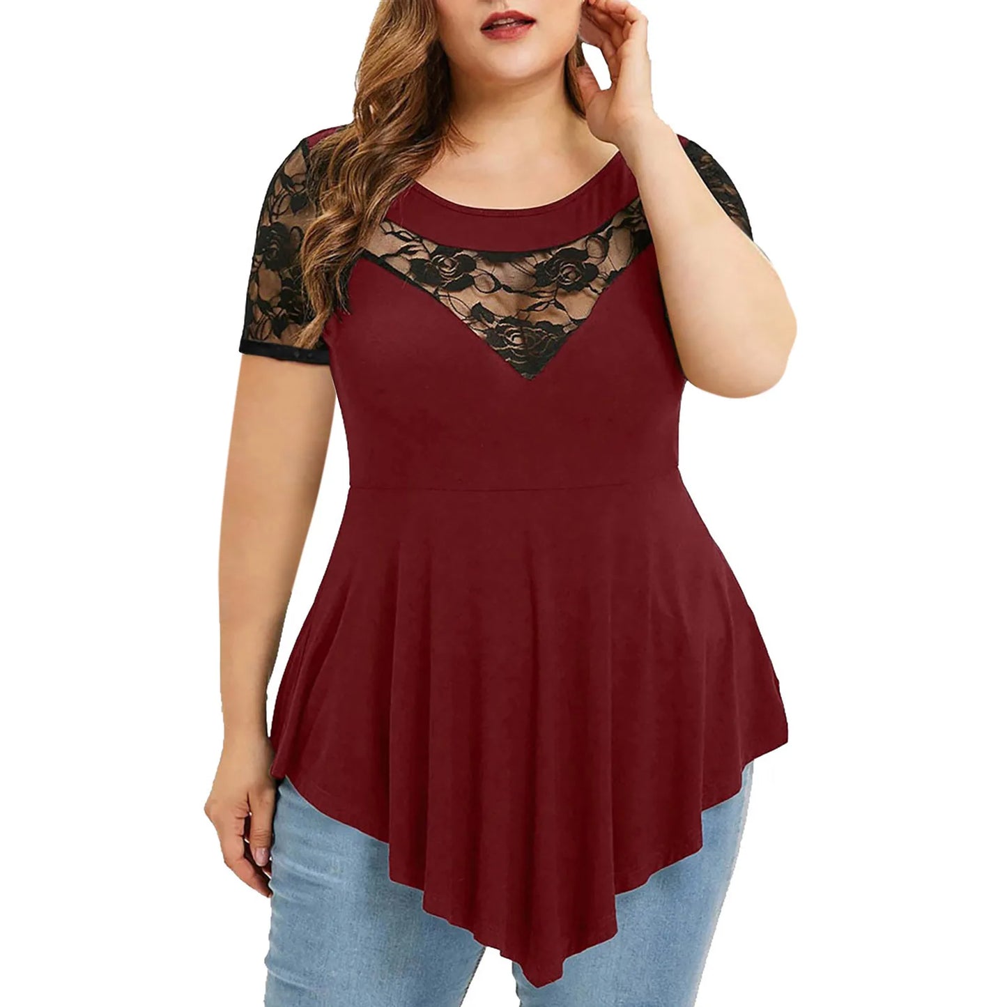 T-shirt à manches courtes en dentelle