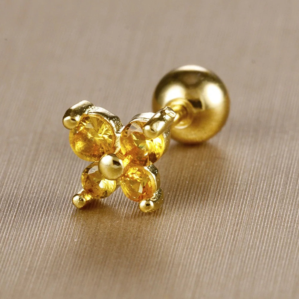 Mini boucles d'oreilles en acier inoxydable, pierre de naissance, 12 Constellation, Cartilage, papillon, bijoux de perçage hypoallergéniques, 1 pièce MAEJORKEN