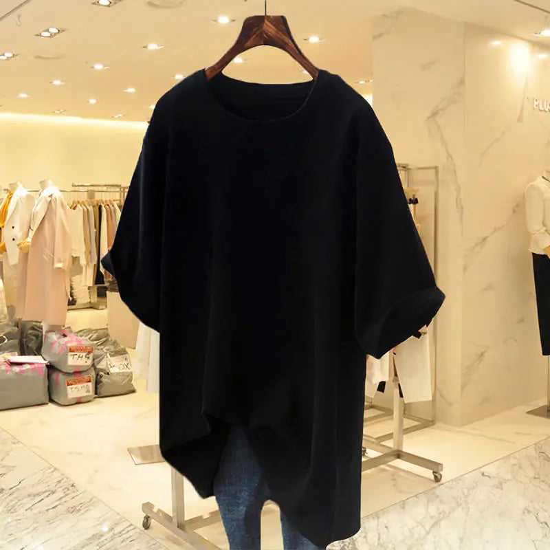 T-shirt à Manches Courtes et Col Rond pour Femme