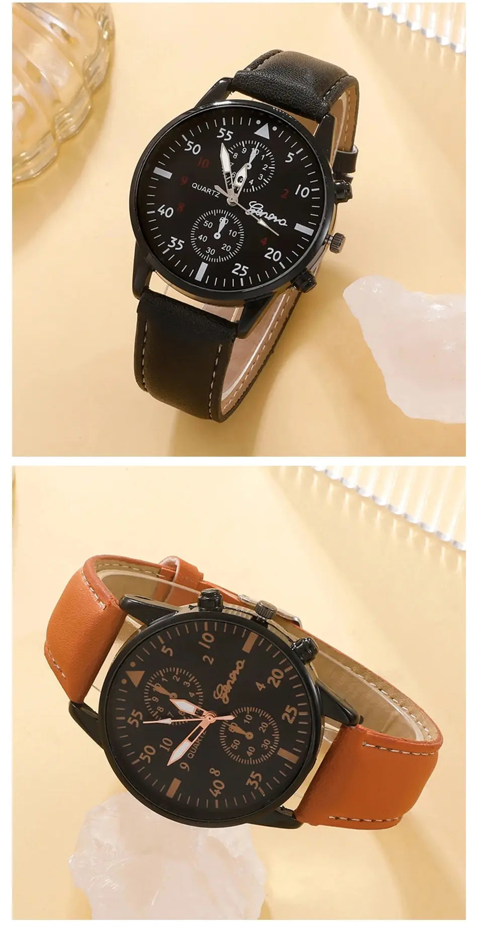 Nouveau Hommes Montre De Luxe Bracelet Ensemble Mode D'affaires Brun En Cuir Quartz ( boite non inclus ) MAEJORKEN