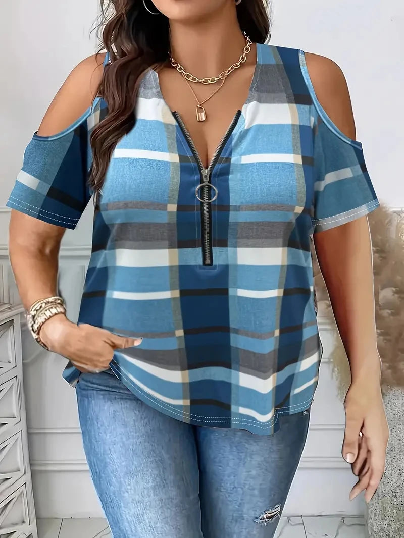 T-shirt à manches courtes imprimé à carreaux grande taille du 1XL au 5XL MAEJORKEN