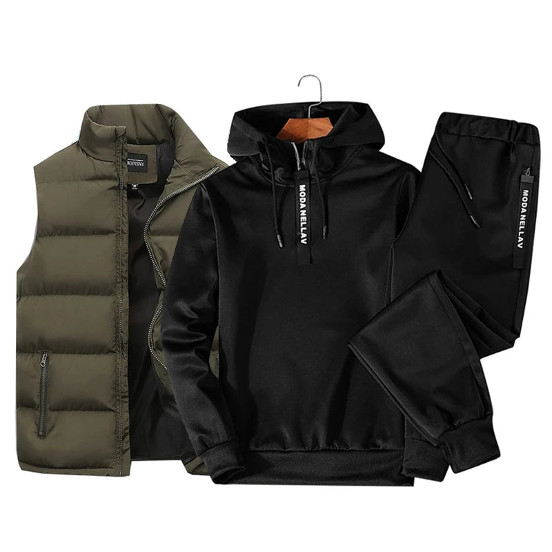Ensemble 3pièces survêtement sweat à capuche , gilet imperméable et pantalon du M au 3XL