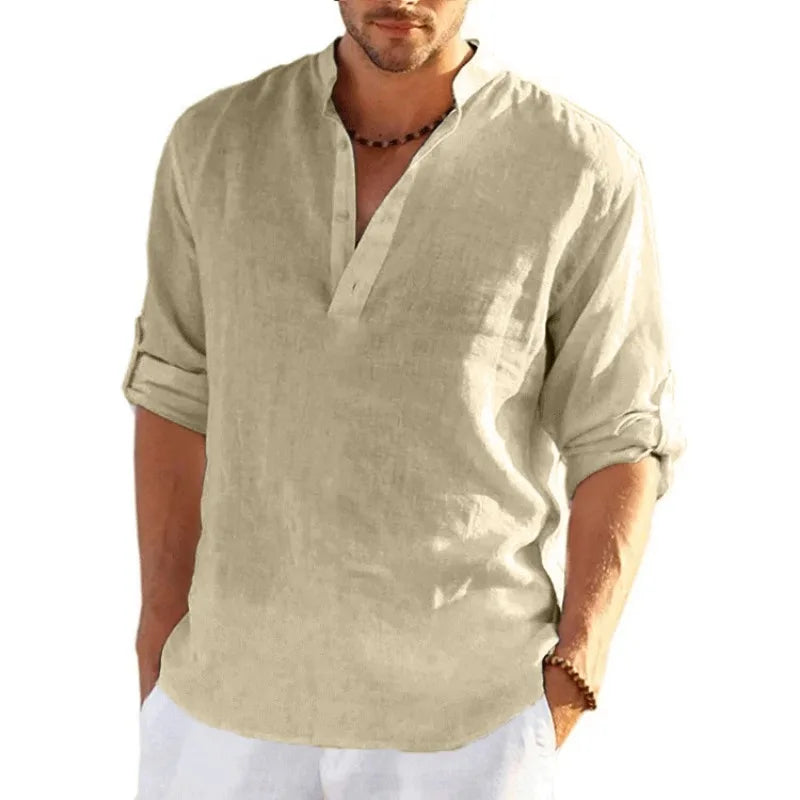 Chemise à manches longues en lin du M au 4XL MAEJORKEN