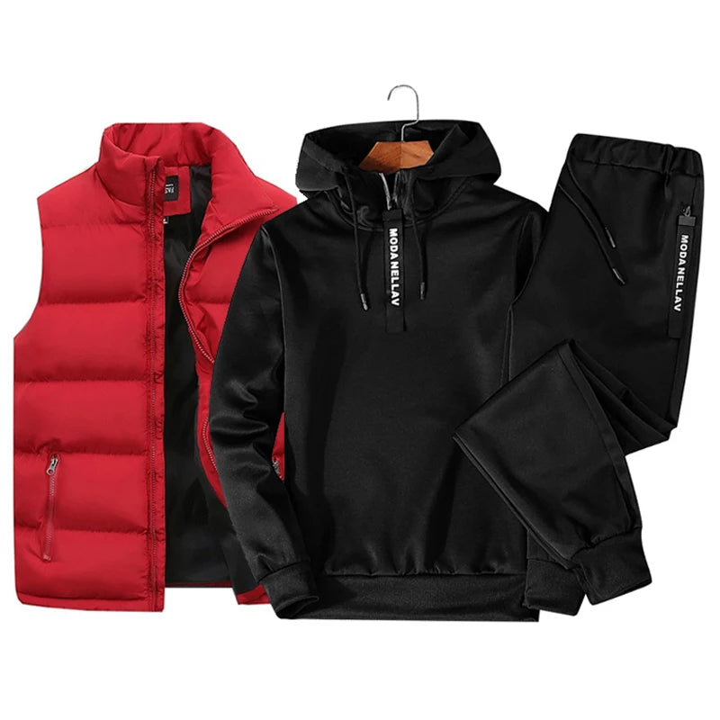 Ensemble 3pièces survêtement sweat à capuche , gilet imperméable et pantalon du M au 3XL