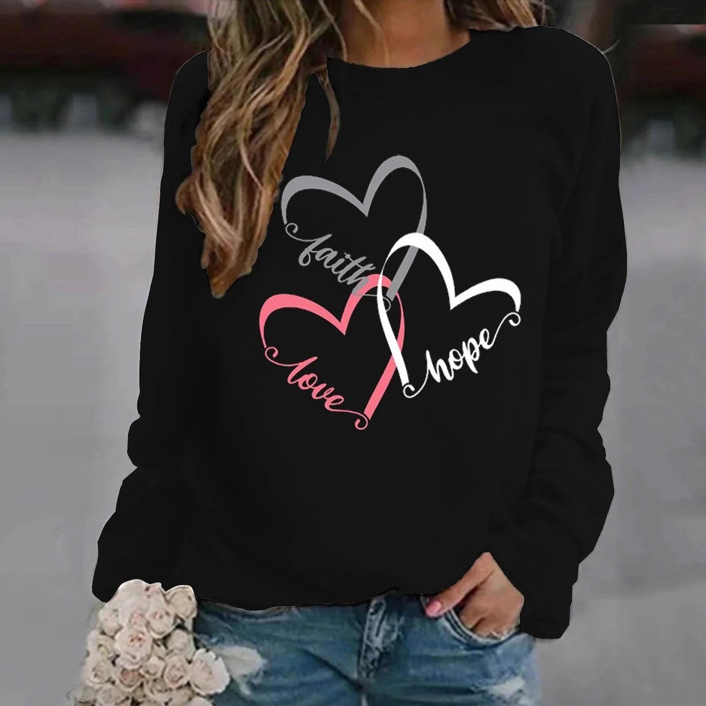 Pull décontracté impression d amour MAEJORKEN