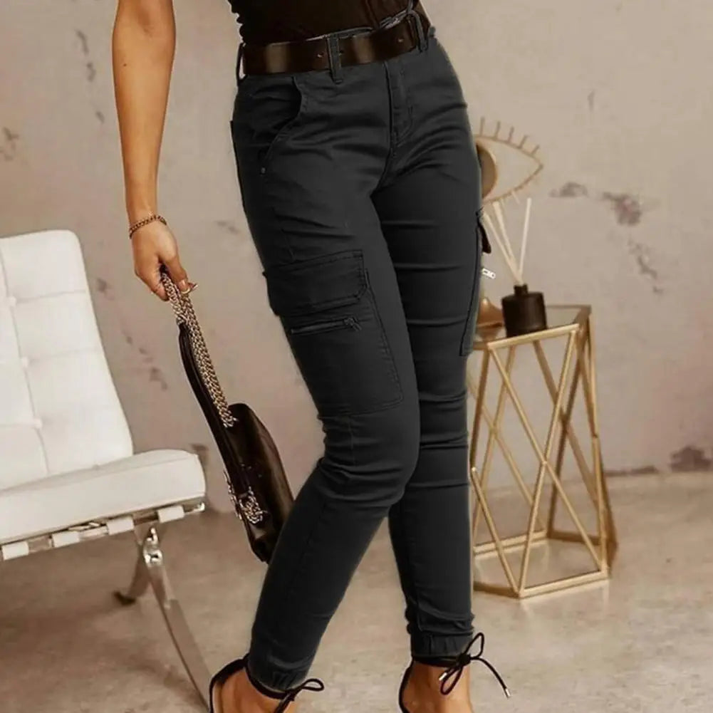 Pantalon Cargo, taille basse, couleur unie, noué à la cheville, Slim MAEJORKEN