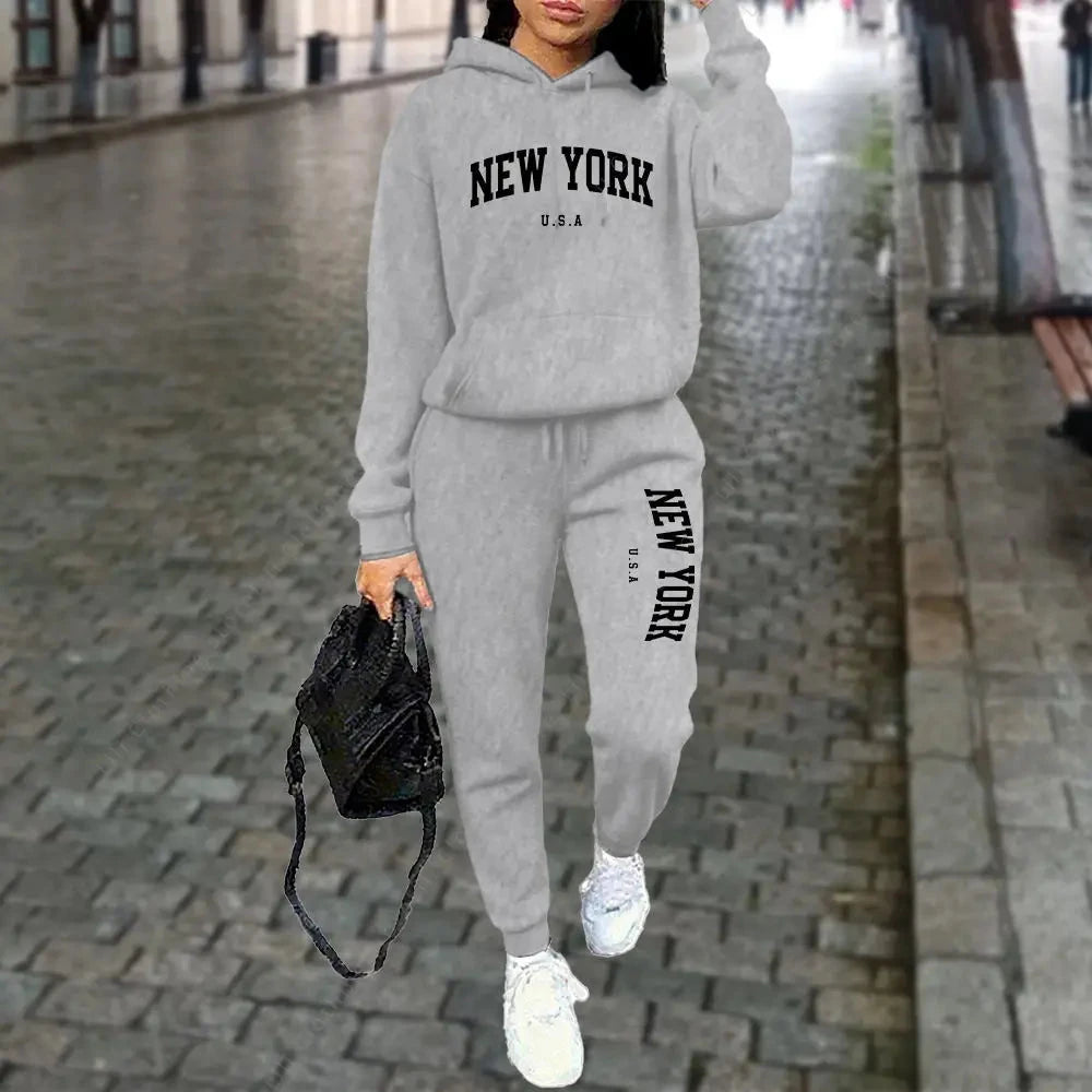 NEW YORK – survêtement à capuche et pantalon pour femme, 2 pièces, costume de sport, Jogging, rue, vêtements de haute qualité, ensembles de pantalons, automne et hiver MAEJORKEN