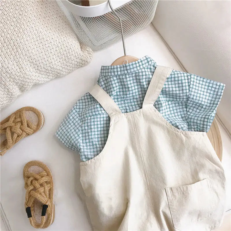 Ensemble 2 pièces chemise à manches courtes et salopette de 80 cm à 120 cm