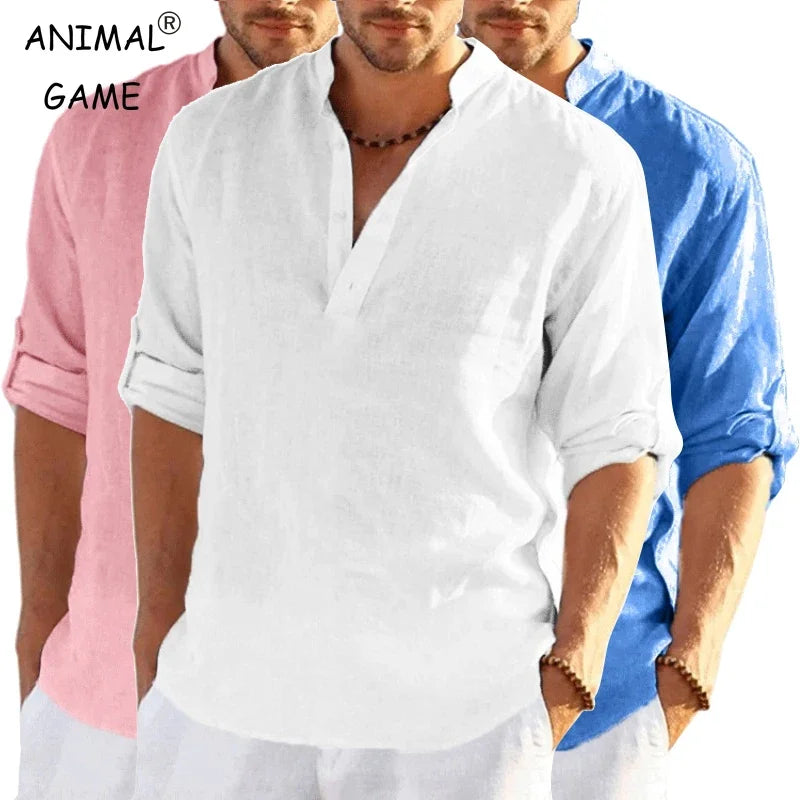 Chemise à manches longues en lin du M au 4XL MAEJORKEN