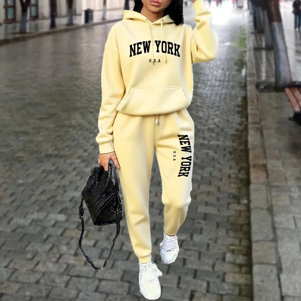 NEW YORK – survêtement à capuche et pantalon pour femme, 2 pièces, costume de sport, Jogging, rue, vêtements de haute qualité, ensembles de pantalons, automne et hiver MAEJORKEN