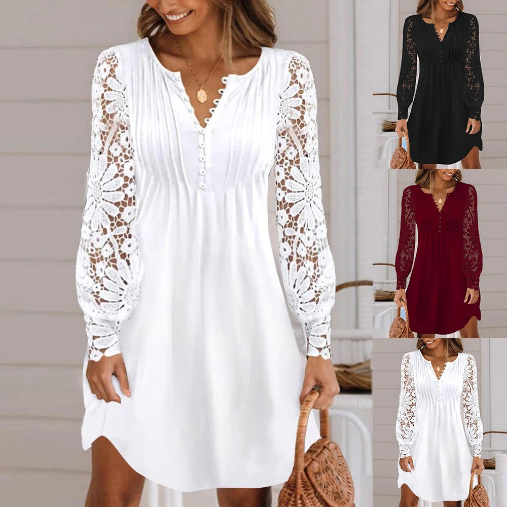 Robe en dentelle ajourée à manches longue MAEJORKEN
