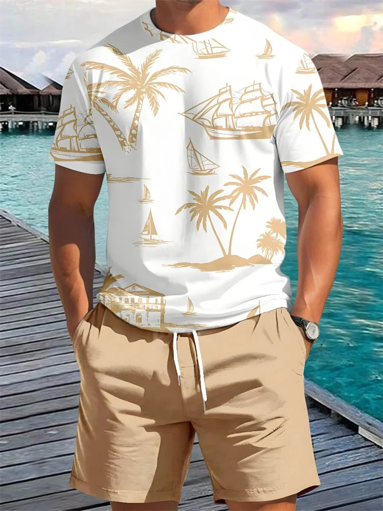 Ensemble deux pièces à manches courtes palmier Shorts à cordon du XS au 6XL MAEJORKEN