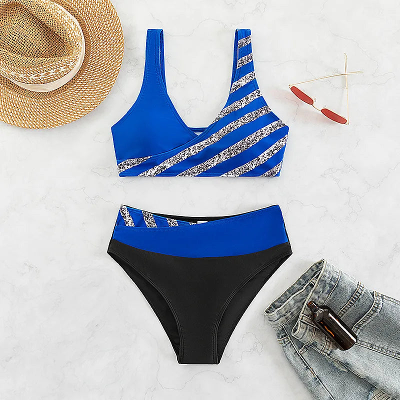 Maillot de bain blanc deux pièces micro rayé MAEJORKEN