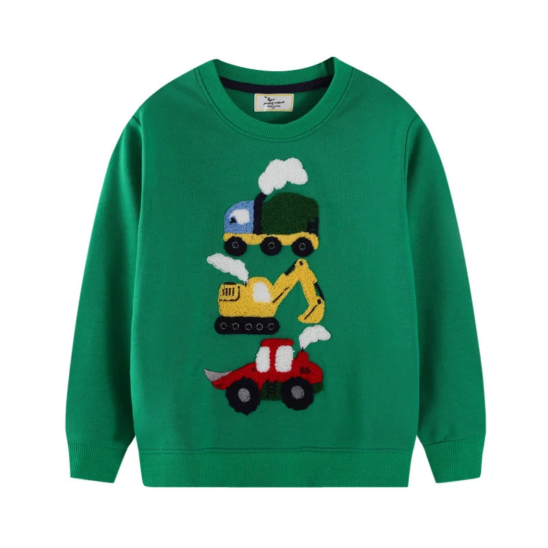 Sweat-shirt à manches longues brodé de voitures de dessin animé pour garçons, chemises d'automne pour enfants, vêtements pour bébés, offre spéciale MAEJORKEN