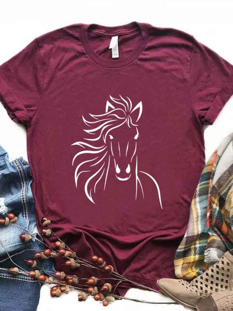 T-shirt à manches courtes col rond amoureux des chevaux MAEJORKEN