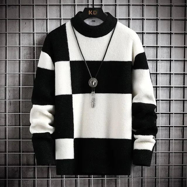 Pull à col rond à carreaux pour hommes MAEJORKEN