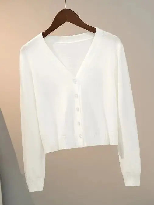 Pull tricoté Cardigan bouton veste col en v à manches longues MAEJORKEN