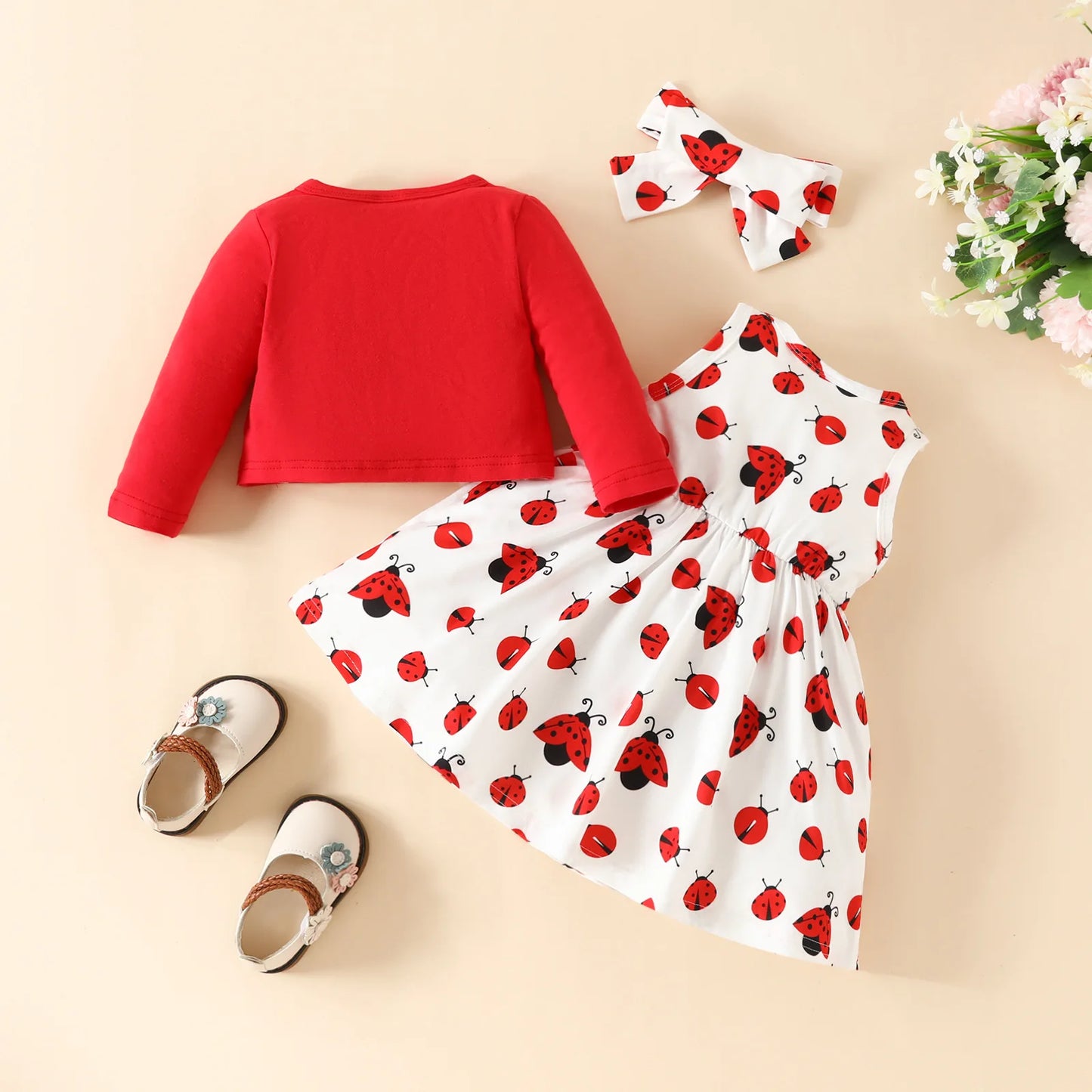 Ensemble 3 pièces robe et veste à manche longue avec nœud pour bébé filles du 6 mois au 3 ans