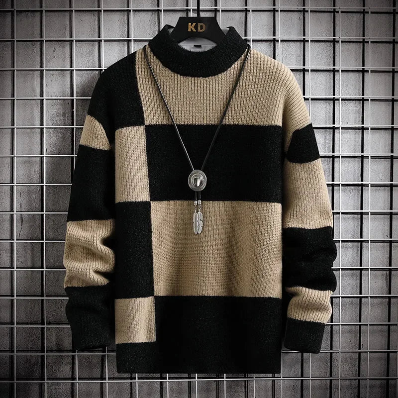 Pull à col rond à carreaux pour hommes MAEJORKEN