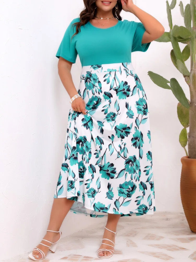 Robe trapèze été taille haute imprimé fleuri du 0XL au 4XL