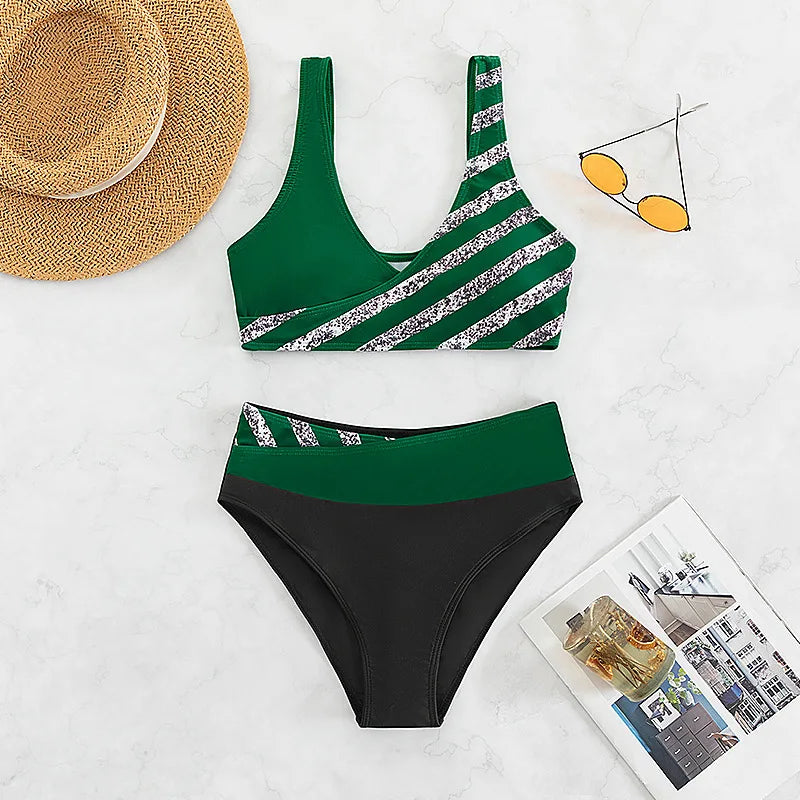 Maillot de bain blanc deux pièces micro rayé MAEJORKEN