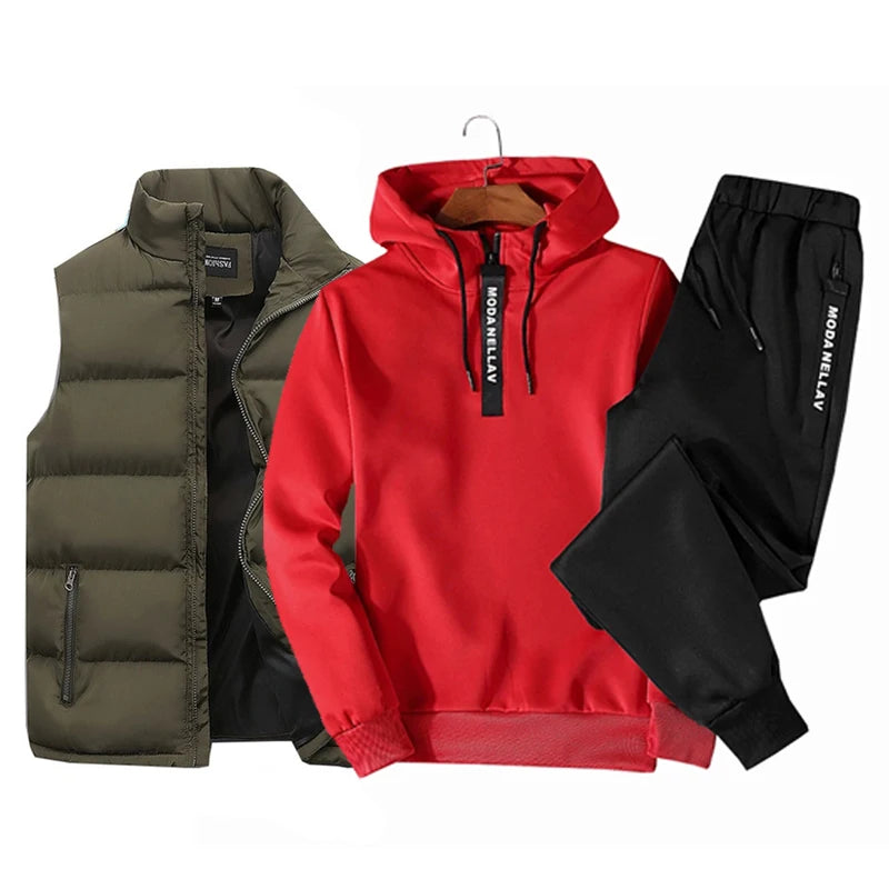 Ensemble 3pièces survêtement sweat à capuche , gilet imperméable et pantalon du M au 3XL