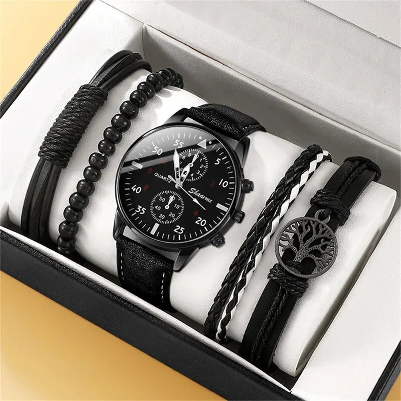 Nouveau Hommes Montre De Luxe Bracelet Ensemble Mode D'affaires Brun En Cuir Quartz ( boite non inclus ) MAEJORKEN