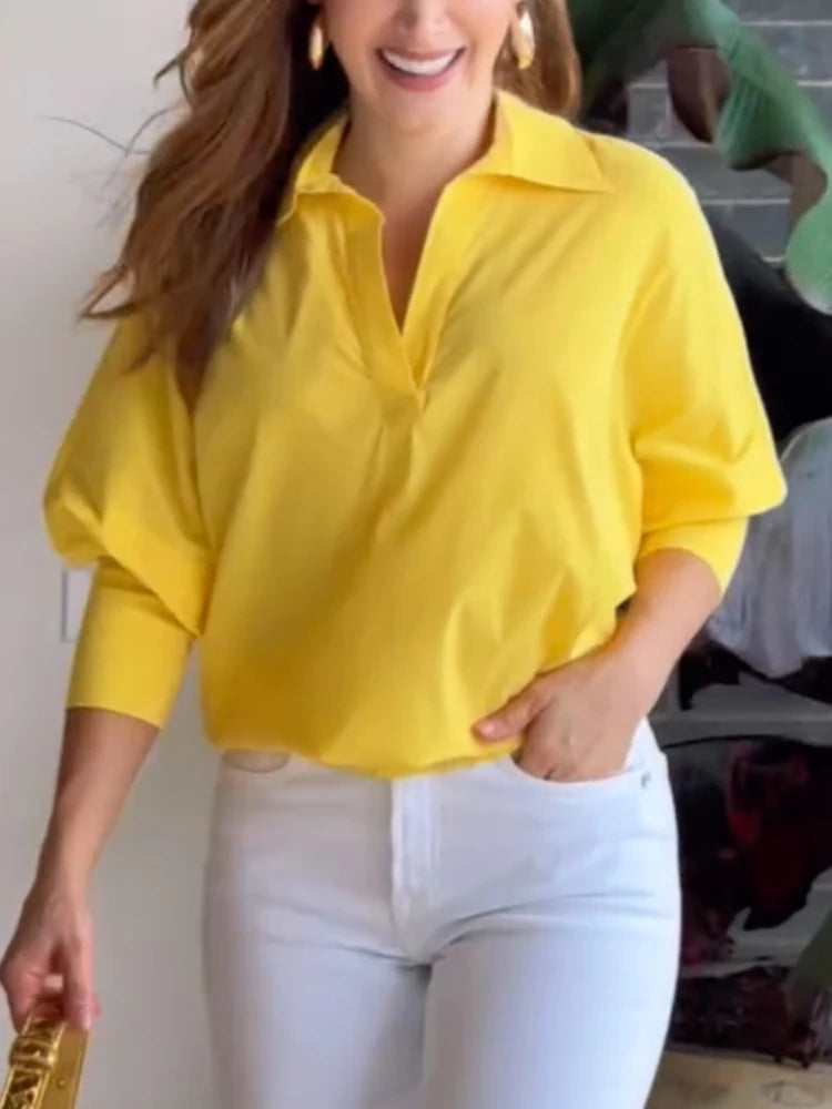 Chemisier jaune en coton hauts amples du S au 2XL