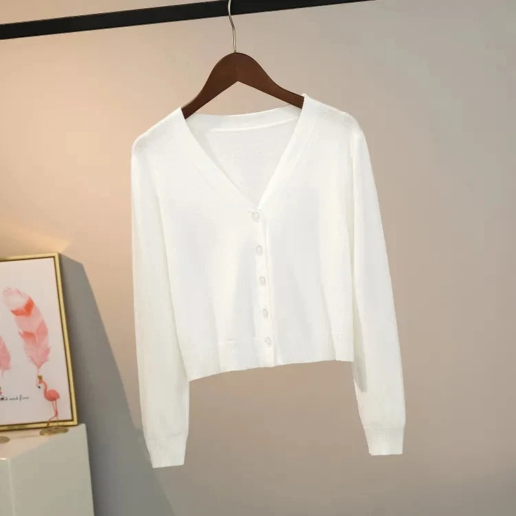 Pull tricoté Cardigan bouton veste col en v à manches longues MAEJORKEN