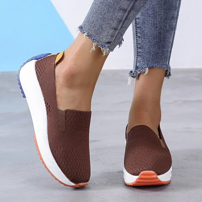 Baskets d'extérieur en maille respirante pour femmes, chaussures plates à enfiler, chaussures de Jogging légères à semelle compensée, mocassins d'été à semelle souple MAEJORKEN